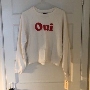 “Oui” cream distressed-look sweater